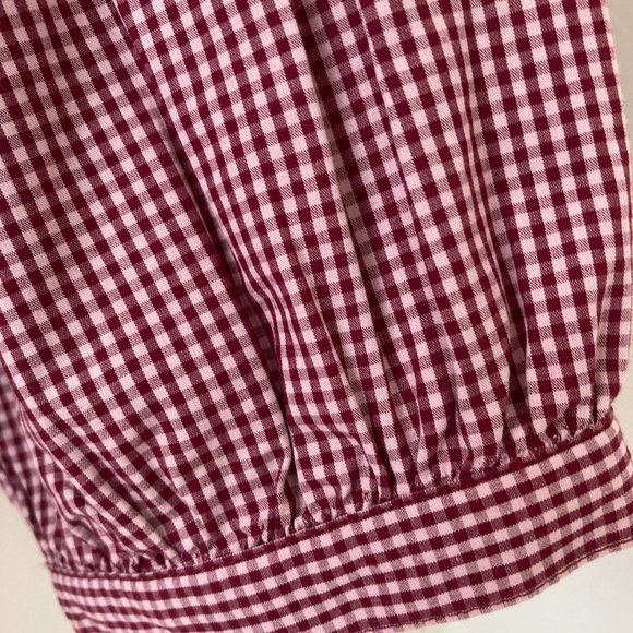 J. Crew Burgundy &Pink mini check square neck top - Picture 4 of 5